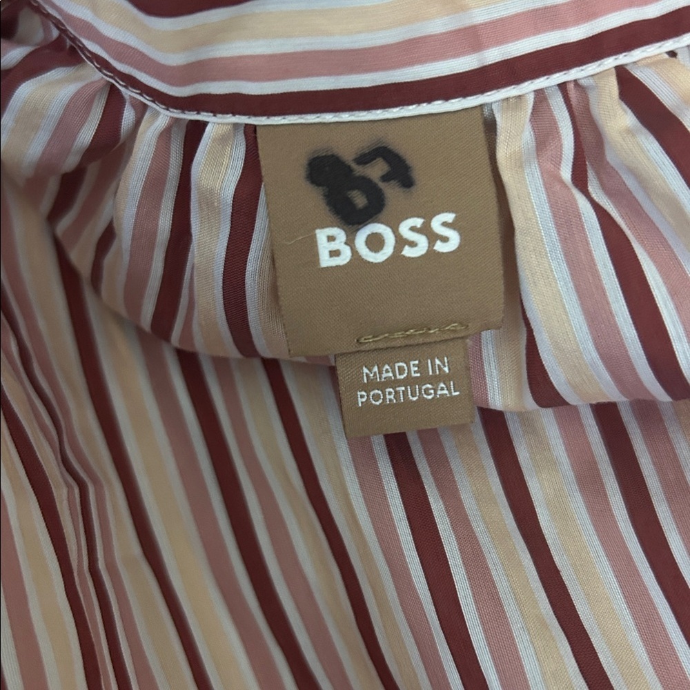 NWOT Hugo Boss Bateco Striped Long Sleeve Tie Front Oversized Tunic Shirt Sz 10 - Picture 14 of 16
